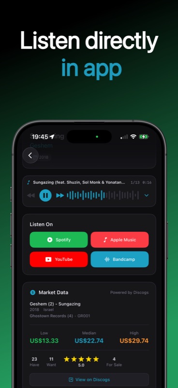 Listen to tracks directly in the app