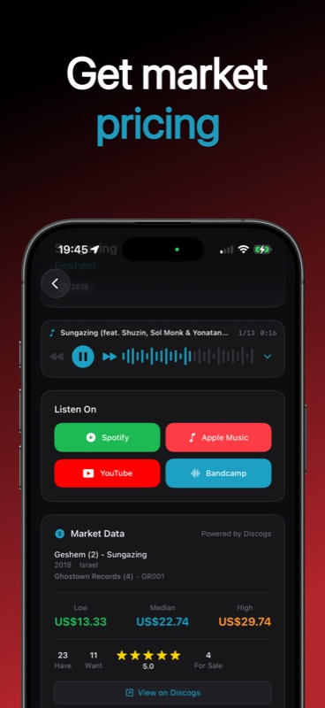 Get real-time market pricing from Discogs